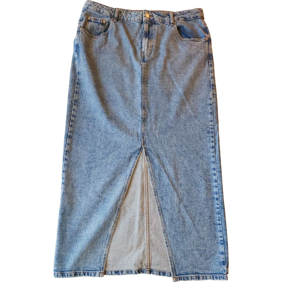 Asos Design Women's Long Maxi Denim Skirt With Split Hem Size US 16 Light Wash
